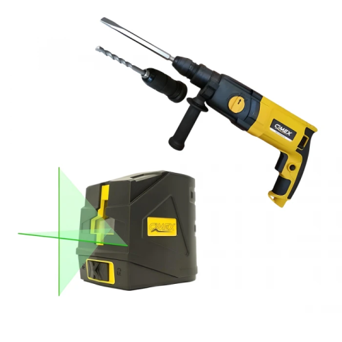 ¡PAQUETE PROMOCIONAL! Martillo perforador con portabrocas rápido 3 kg + Nivel láser lineal con rayo verde