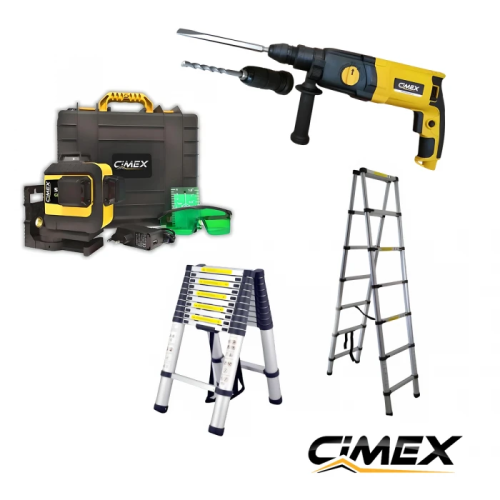 PACK PROMO! Martillo perforador con portabrocas de cambio rápido 3 kg + Nivel láser 3D + Escalera telescópica en A